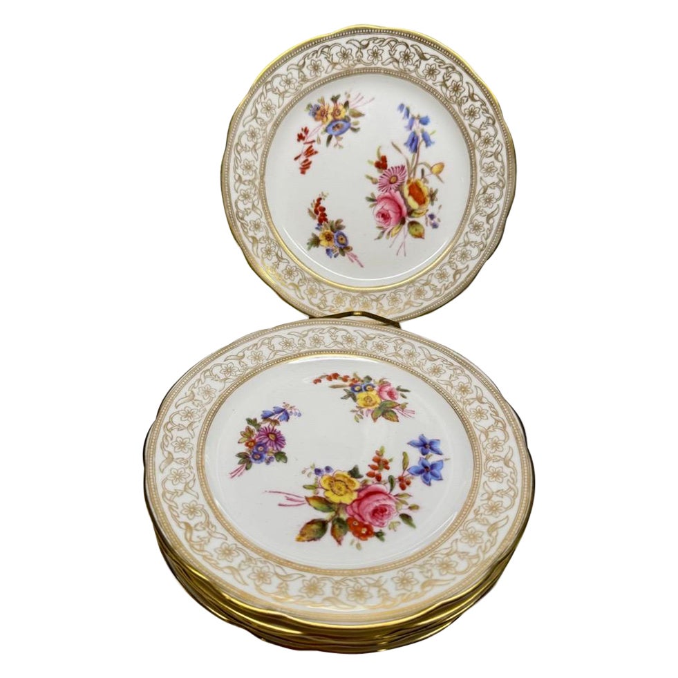 Exquisite Hammersley & Co. Hand-Painted Porcelain Dessert Plates, Early 20th C.