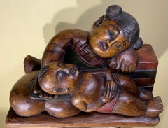 Exquisite Hand-Carved Teak Wood Sculpture: "Mother's Embrace" - A Symbol of Love
