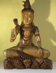 Exquisite Hand-Carved Wooden Shiva Sculpture - A Spiritual Masterpiece 25”x 17”