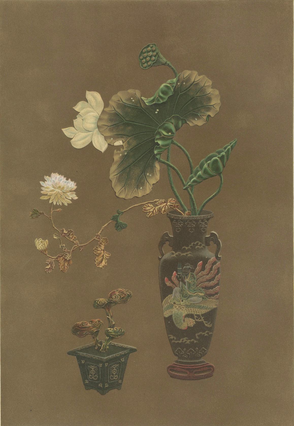 Exquisite handkolorierte Lithographie japanischer dekorativer Kunst, 1884 (Spätes 19. Jahrhundert) im Angebot
