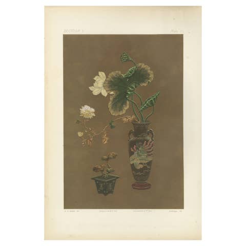 Exquisite Hand-Colored Lithograph of Japanese Decorative Art, 1884
