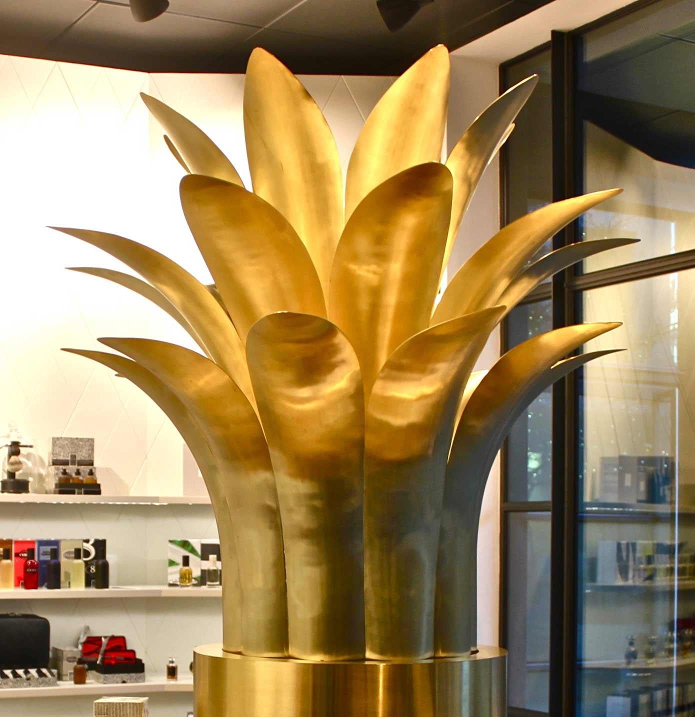 Organic Modern Exquisite Hand-Crafted Brass Pineapple Plumage Sculpture