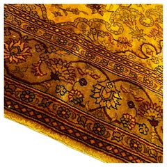 Exquisite Hand Knotted Fine Gold Silk Persian Rug Wall Art Tapestry