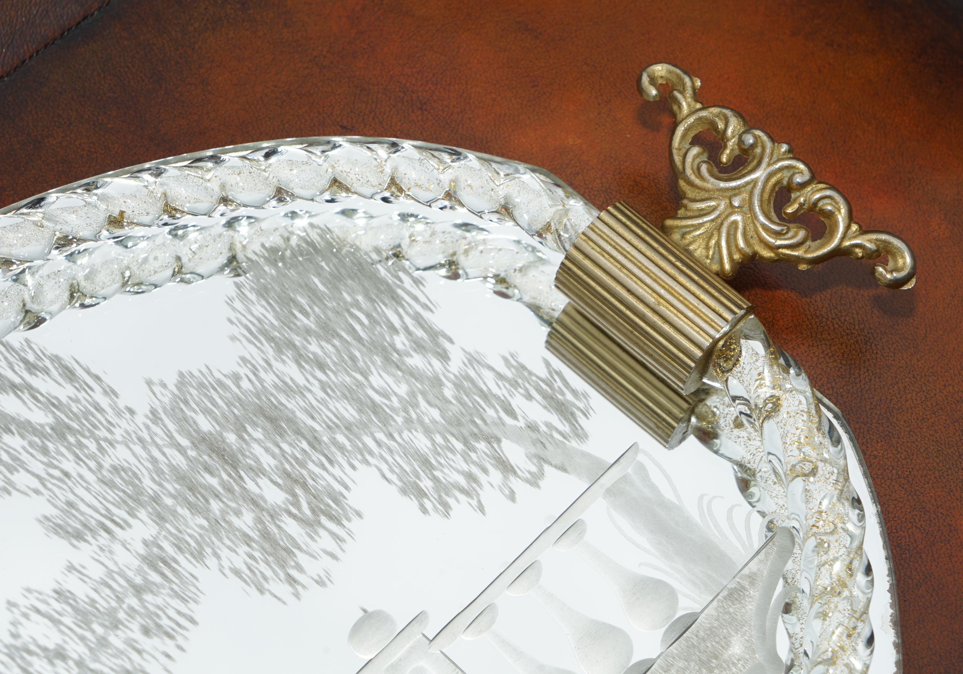 EXQUISITA BANDEJA DE VIDRIO VENECIANO ETCHED HECHA A MANO EN ITALIA POUR LE BAIN MURANO Art Decó en venta