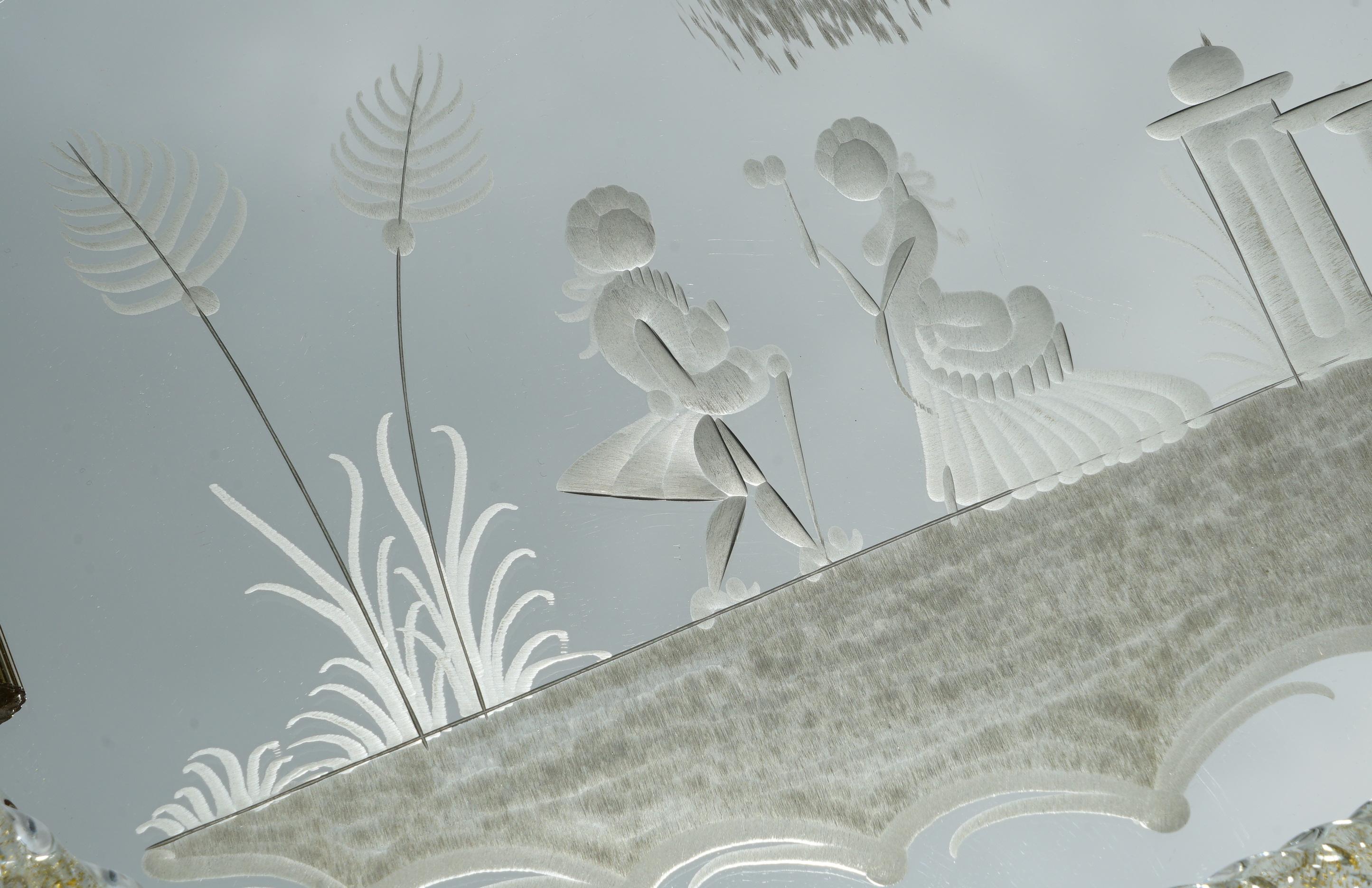 EXQUISITA BANDEJA DE VIDRIO VENECIANO ETCHED HECHA A MANO EN ITALIA POUR LE BAIN MURANO Italiano en venta