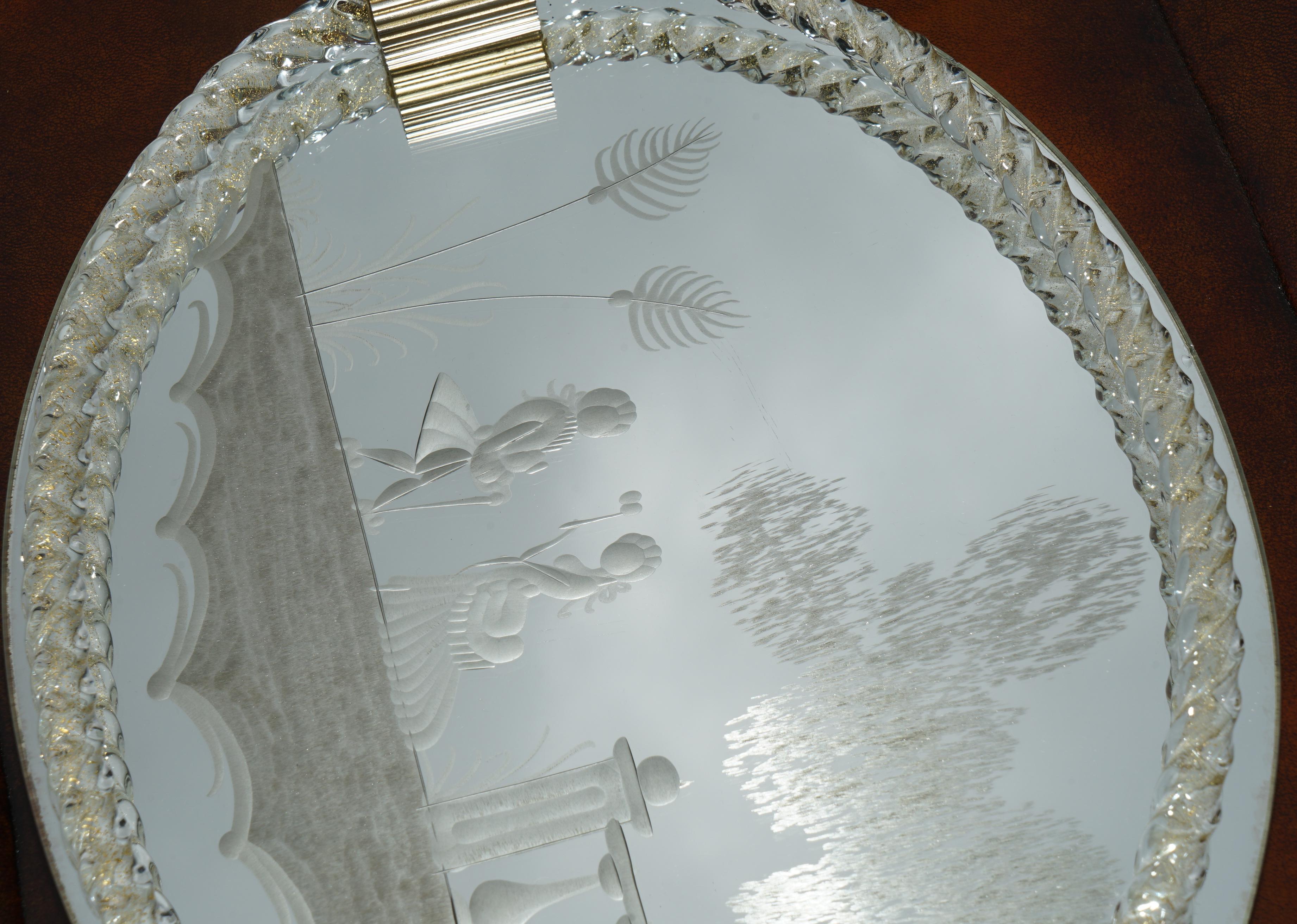 EXQUISITA BANDEJA DE VIDRIO VENECIANO ETCHED HECHA A MANO EN ITALIA POUR LE BAIN MURANO en venta 1