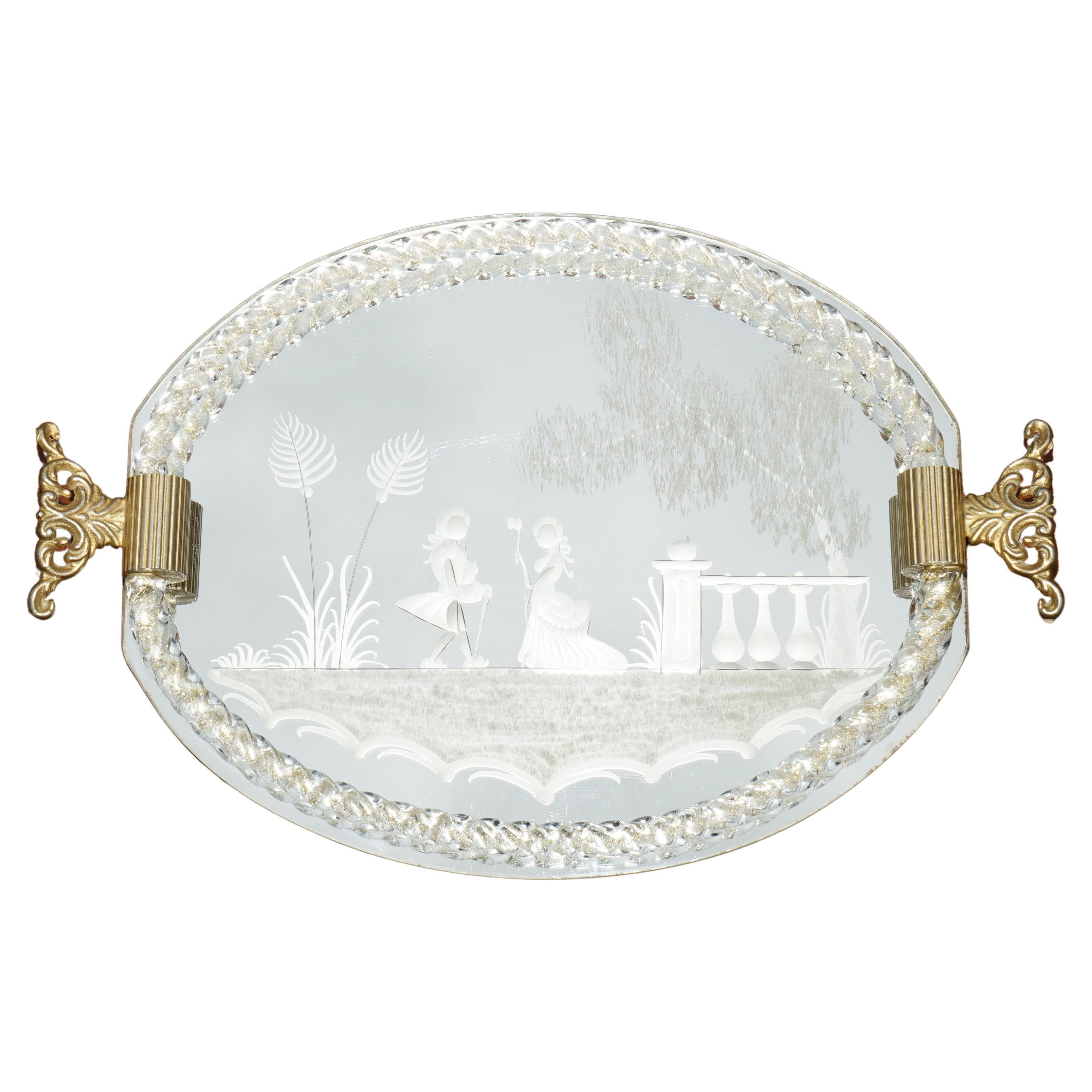 EXQUISITA BANDEJA DE VIDRIO VENECIANO ETCHED HECHA A MANO EN ITALIA POUR LE BAIN MURANO en venta