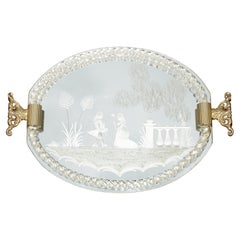 EXQUISITA BANDEJA DE VIDRIO VENECIANO ETCHED HECHA A MANO EN ITALIA POUR LE BAIN MURANO