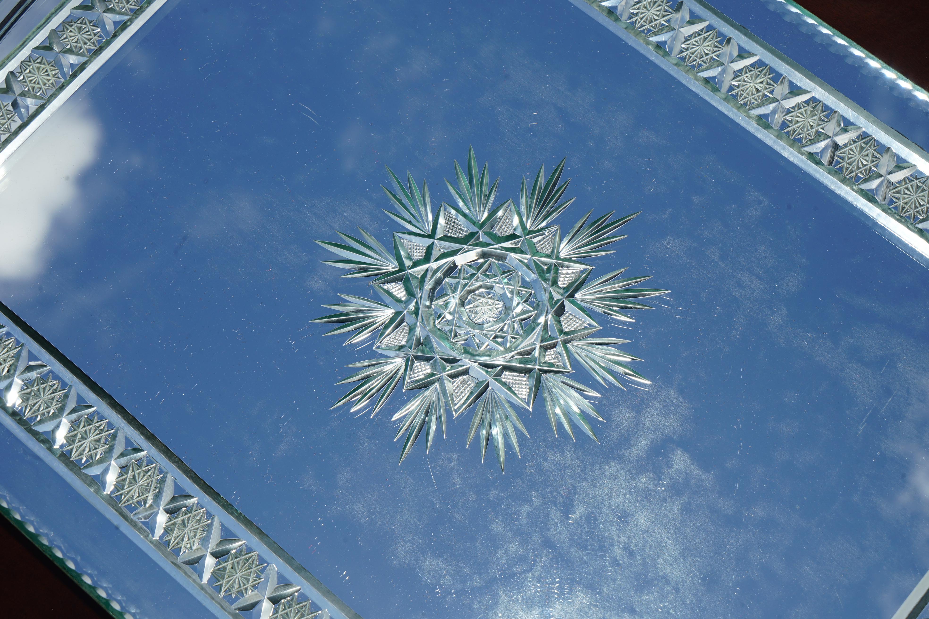 Art Deco EXQUISITE HAND MADE IN ITALY VENETiAN ETCHED GLASS TRAY BOUGHT IT ASPREY & CO For Sale