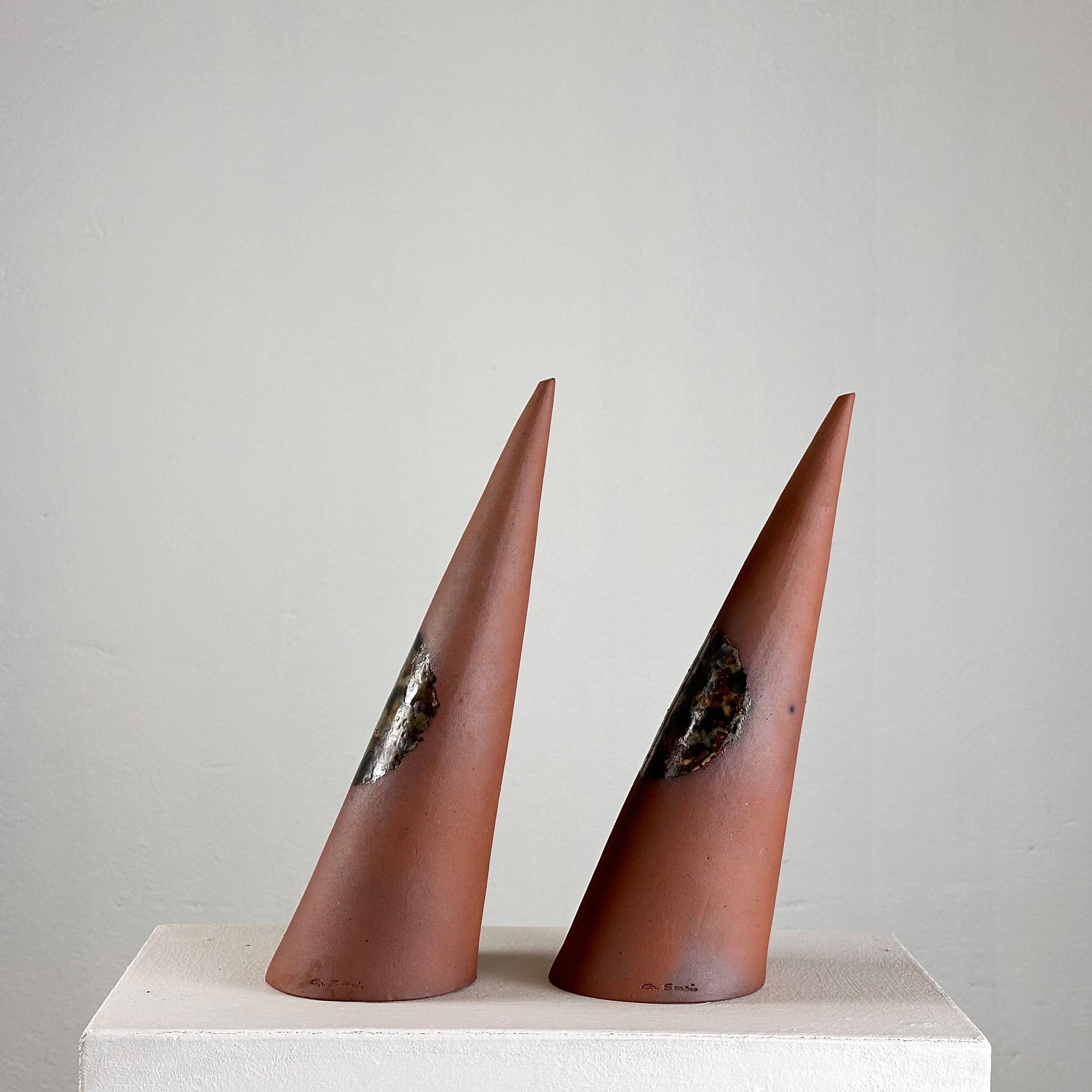 Mid-Century Modern Exquisite Hand-Painted Ceramic Decorative Cones by Giancarlo Scapin, 1970s For Sale
