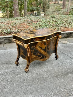Exquisite Hand Painted Chippendale Chinoiserie Commode in Black Lacquer by Baker