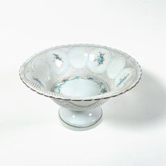 Exquisite Hand-Painted Limoges Porcelain Fruit Bowl with Blue Flowers and Gold F