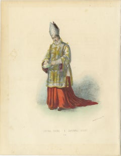 Exquisite Handcolored Lithograph, Cardinal Diacre (Cardinal Deacon), 1862