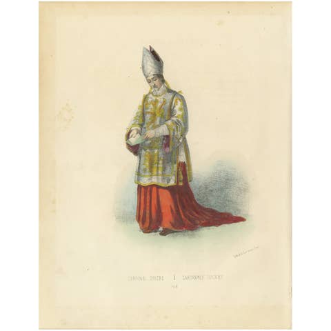 Exquisite Handcolored Lithograph, Cardinal Diacre (Cardinal Deacon), 1862