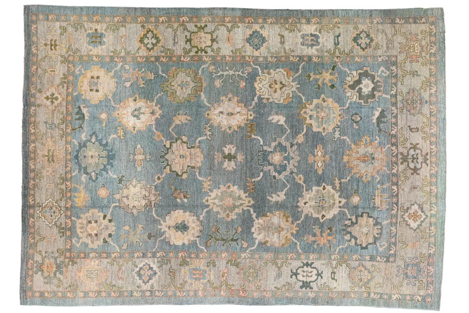 Tribal Exquisite Handmade Turkish Oushak Rug - 95700 For Sale