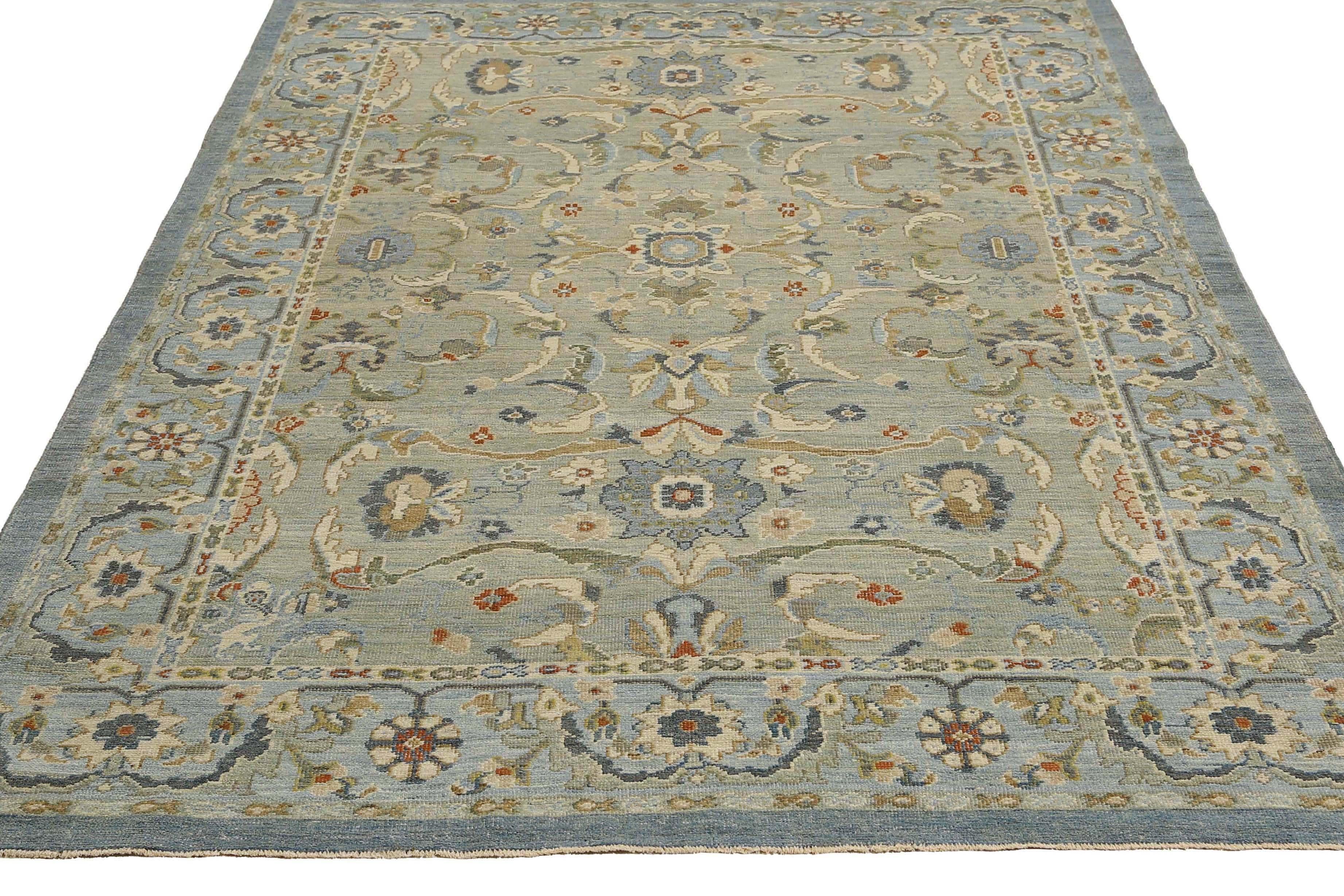 Afghanistan Sultanabad Area Rugs Circa 1990 - Wool Blue Ivory Design - 95559 For Sale 5