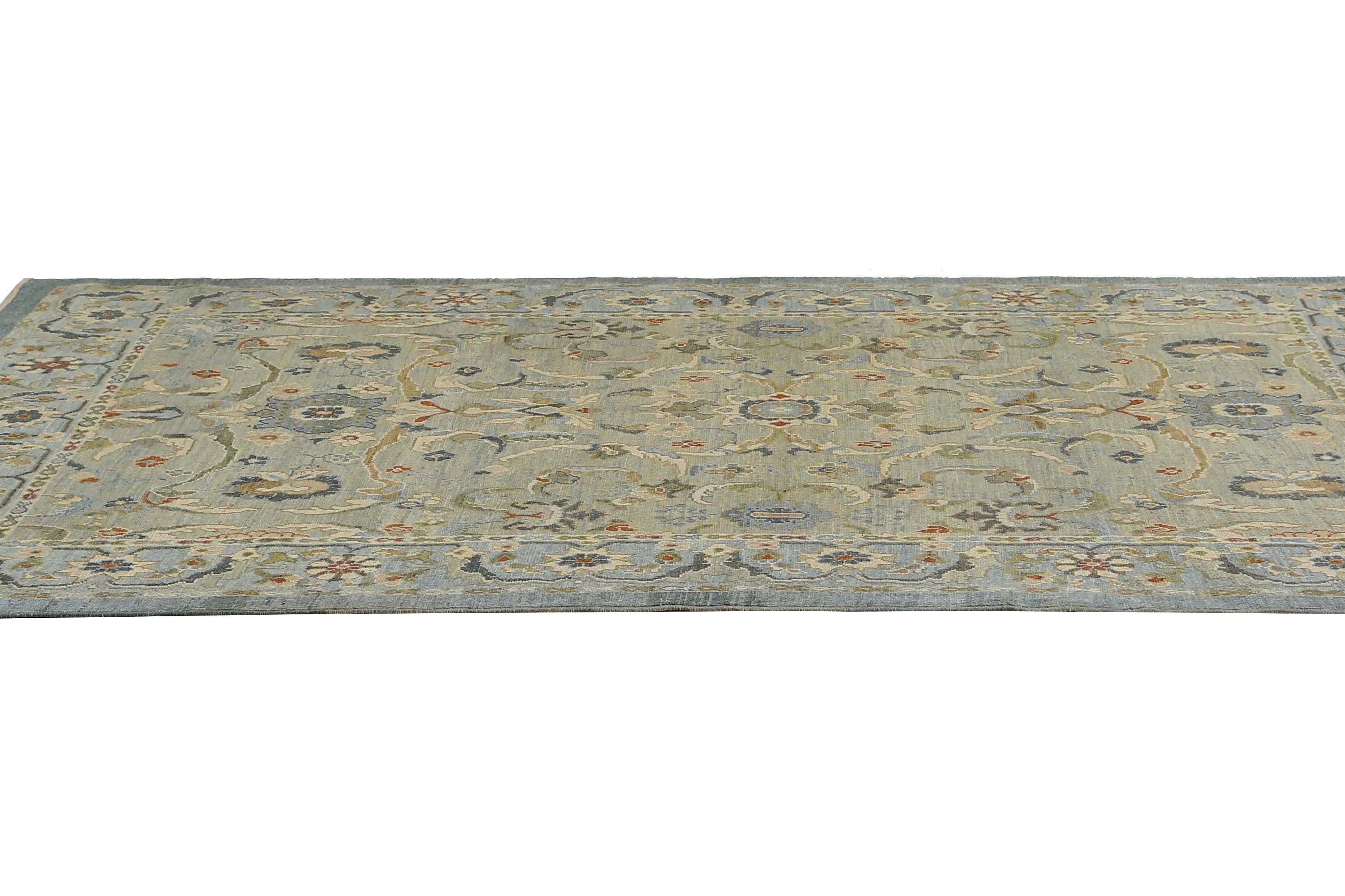 Afghanistan Sultanabad Area Rugs Circa 1990 - Wool Blue Ivory Design - 95559 For Sale 3
