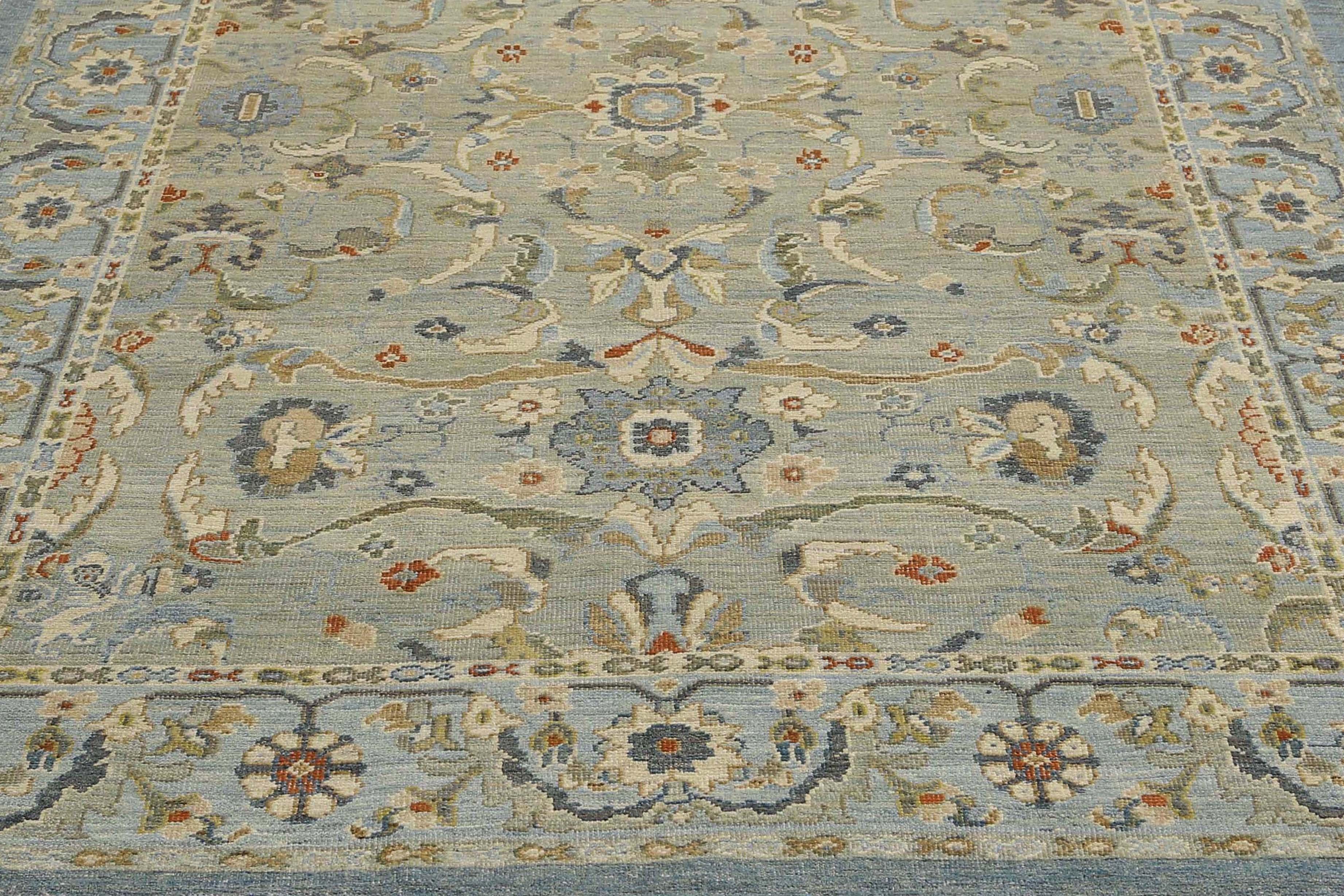 Afghanistan Sultanabad Area Rugs Circa 1990 - Wool Blue Ivory Design - 95559 For Sale 4