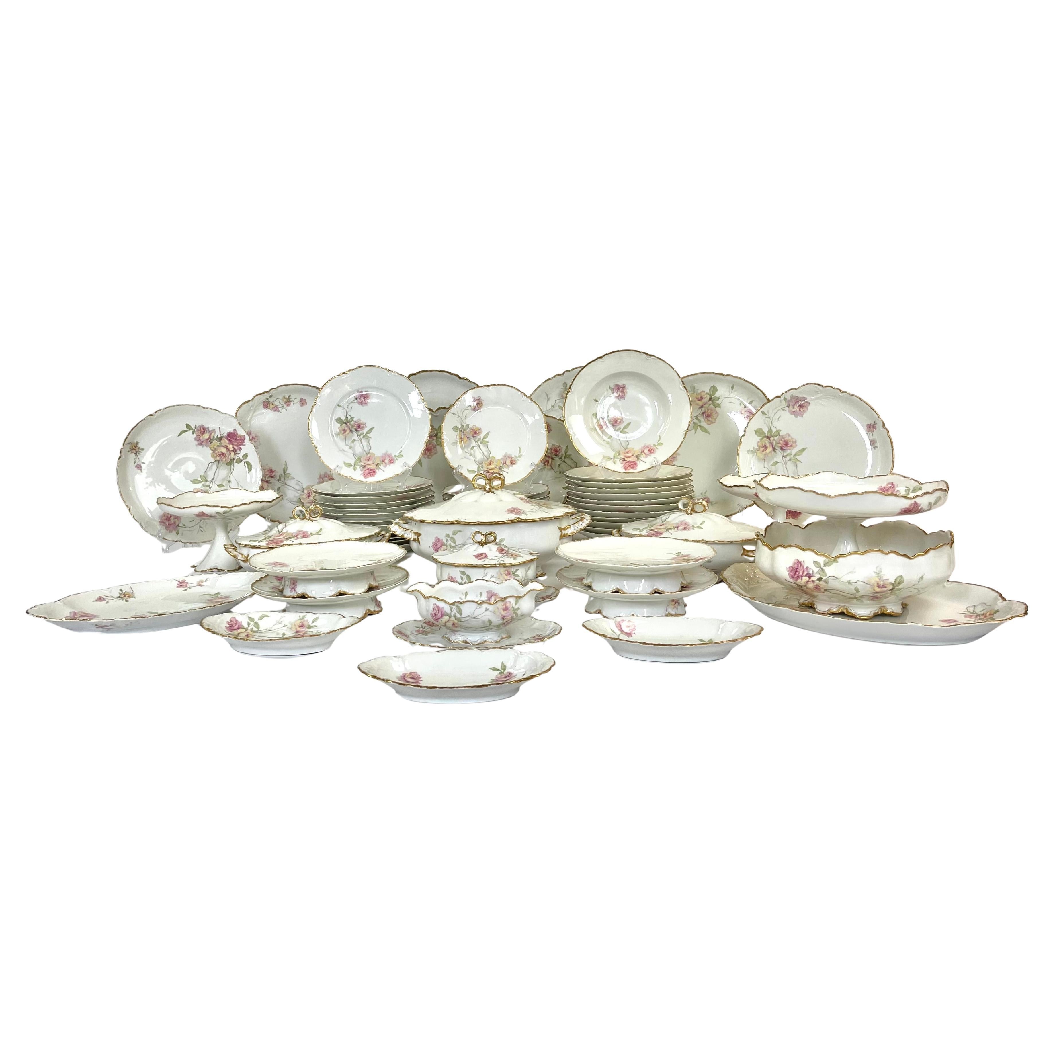 Exquisite Haviland Limoges "Baltimore Rose" Porcelain Dinner Service – 61 Pieces
