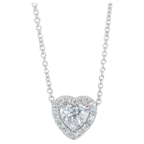 Collier exquis de diamants en forme de cœur en or blanc 18 carats