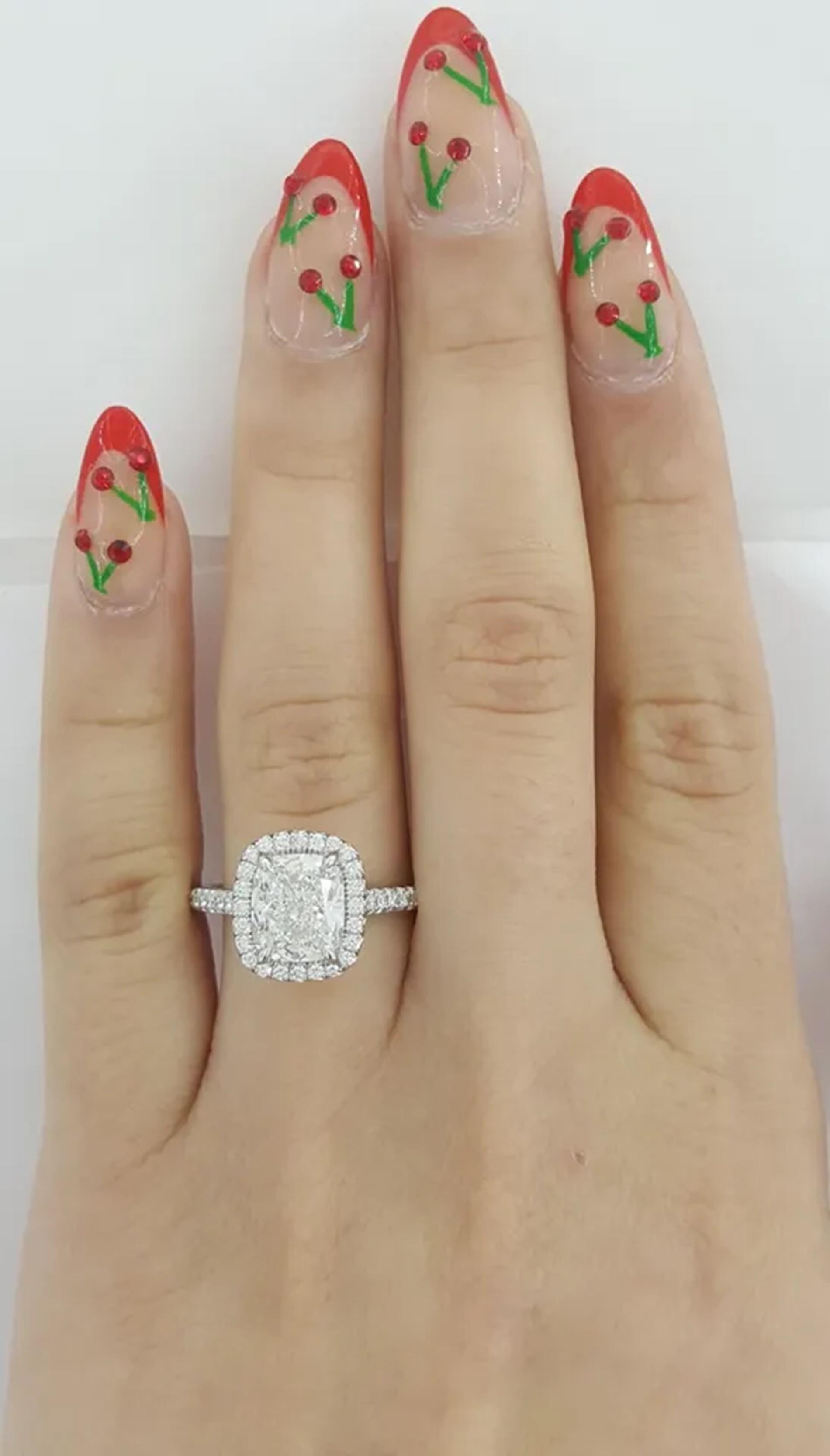 Cushion Cut Exquisite Henri Daussi 3 Carat Platinum Engagement Ring For Sale