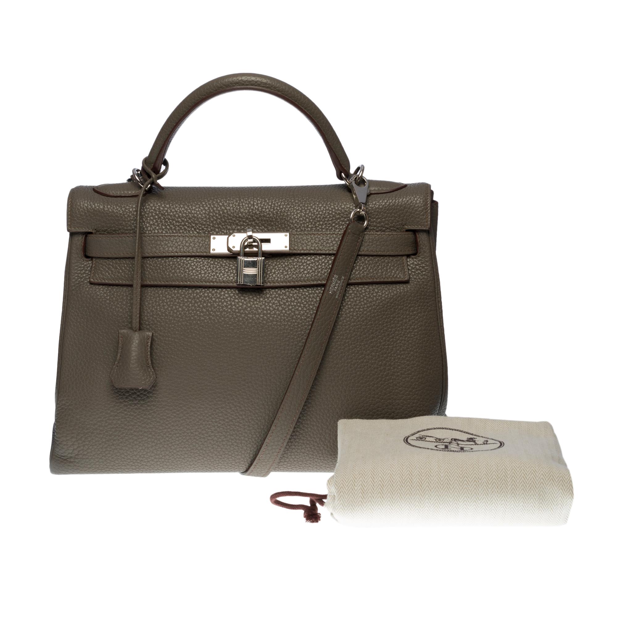 Exquisite Hermès Kelly 32cm retourne handbag strap in Etain Togo leather, SHW 4