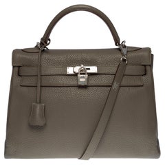Exquisite Hermès Kelly 32cm retourne handbag strap in Etain Togo leather, SHW