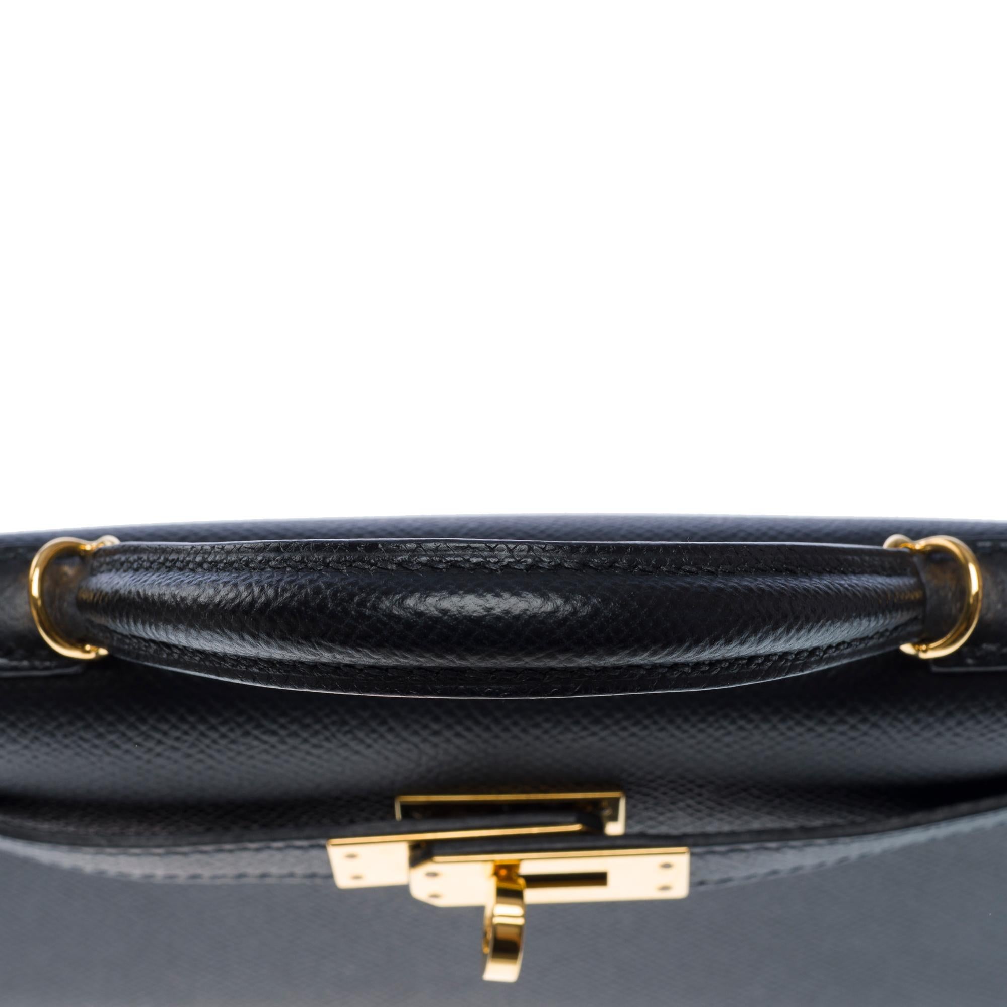 Squisita tracolla Hermès Mini Kelly 20 in pelle di vitello Epsom nera, GHW 6