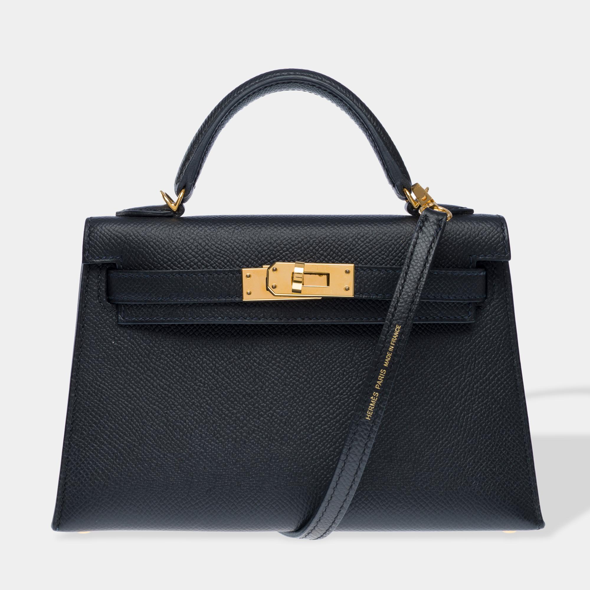Nero Squisita tracolla Hermès Mini Kelly 20 in pelle di vitello Epsom nera, GHW