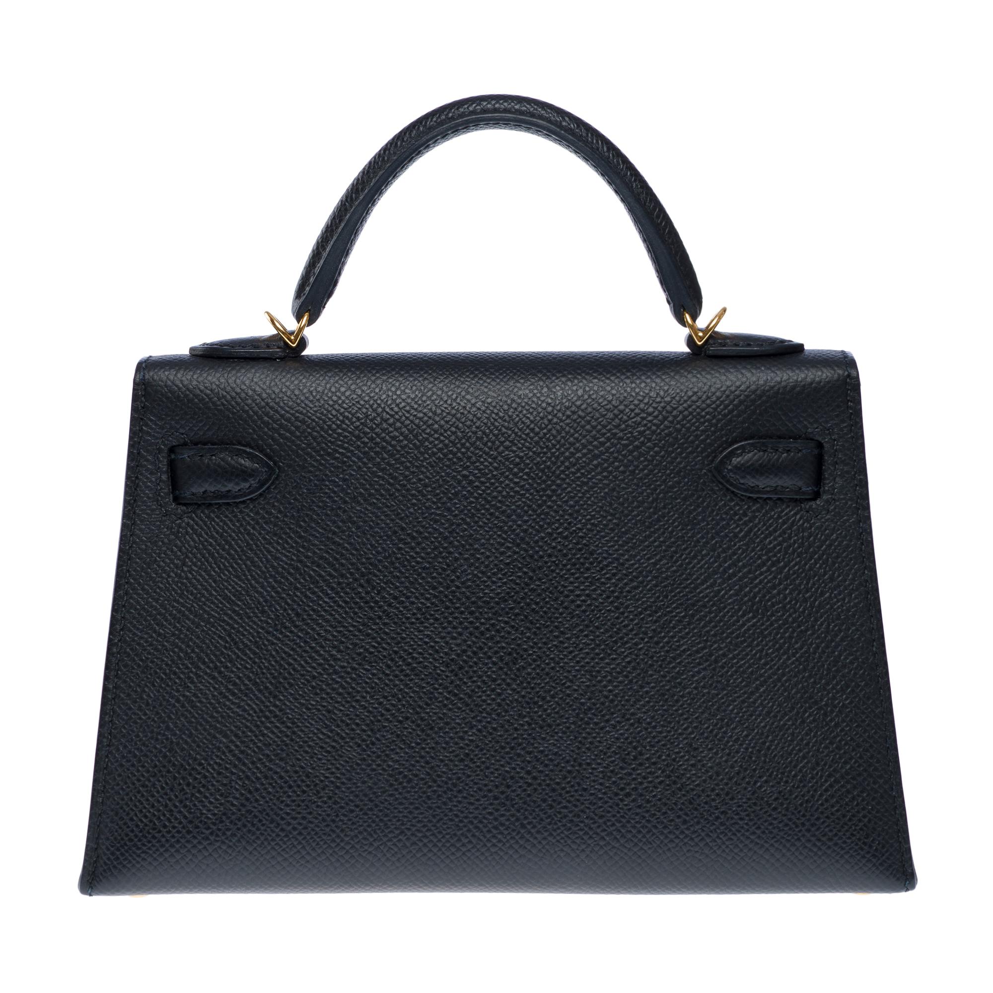 Donna Squisita tracolla Hermès Mini Kelly 20 in pelle di vitello Epsom nera, GHW