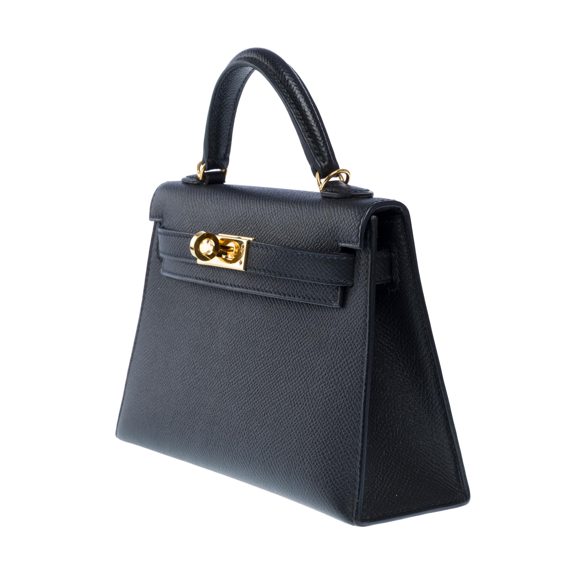 Squisita tracolla Hermès Mini Kelly 20 in pelle di vitello Epsom nera, GHW 1