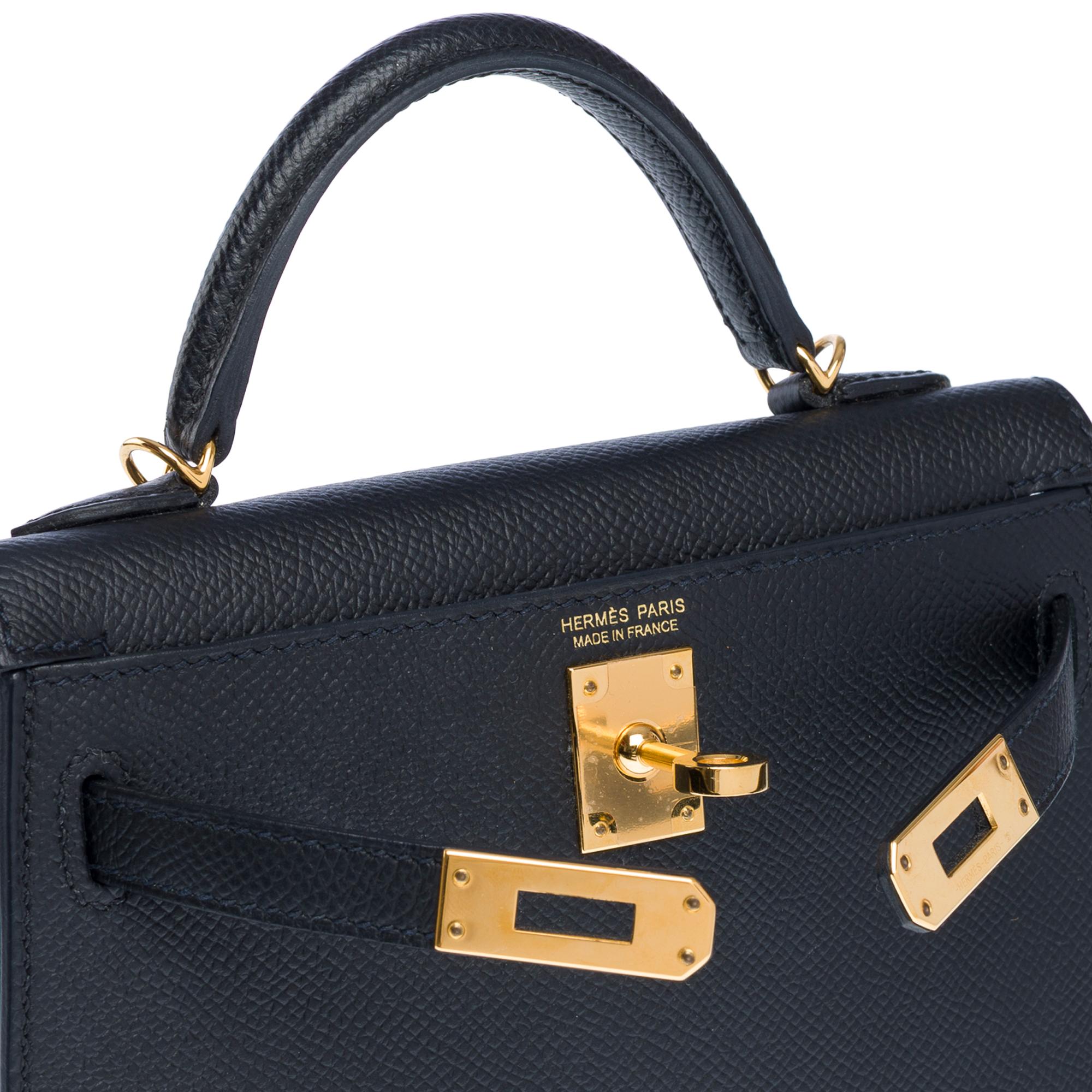 Squisita tracolla Hermès Mini Kelly 20 in pelle di vitello Epsom nera, GHW 3