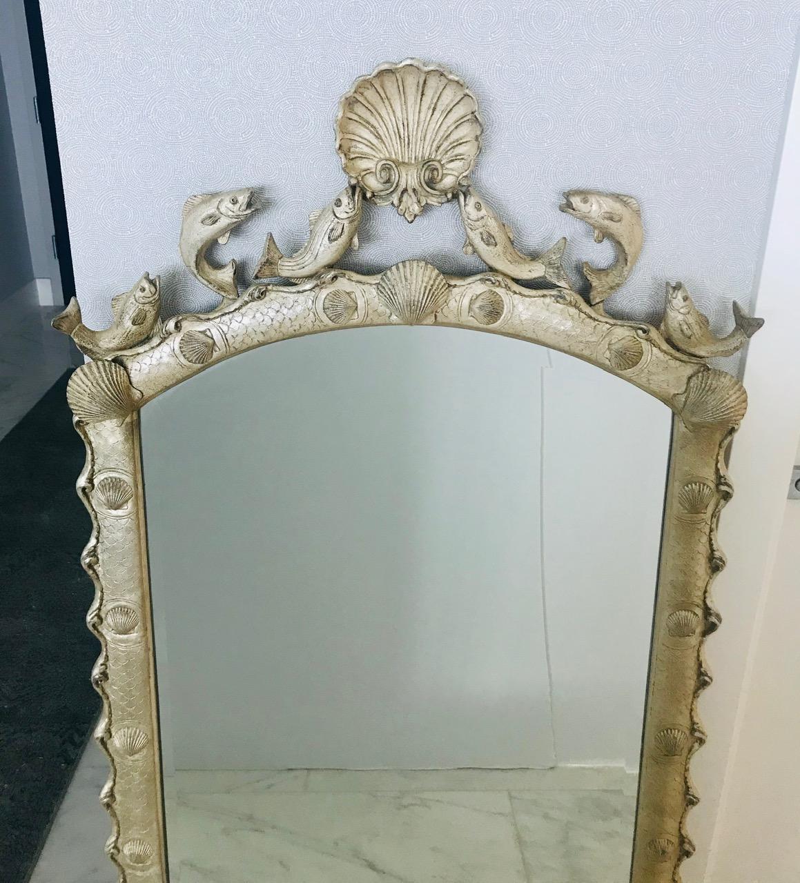 Late 20th Century Exquisite Hollywood Regency Scalloped Mirror in Antique Sterling Silver Leaf