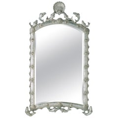 Exquisite Hollywood Regency Scalloped Mirror in Antique Sterling Silver Leaf