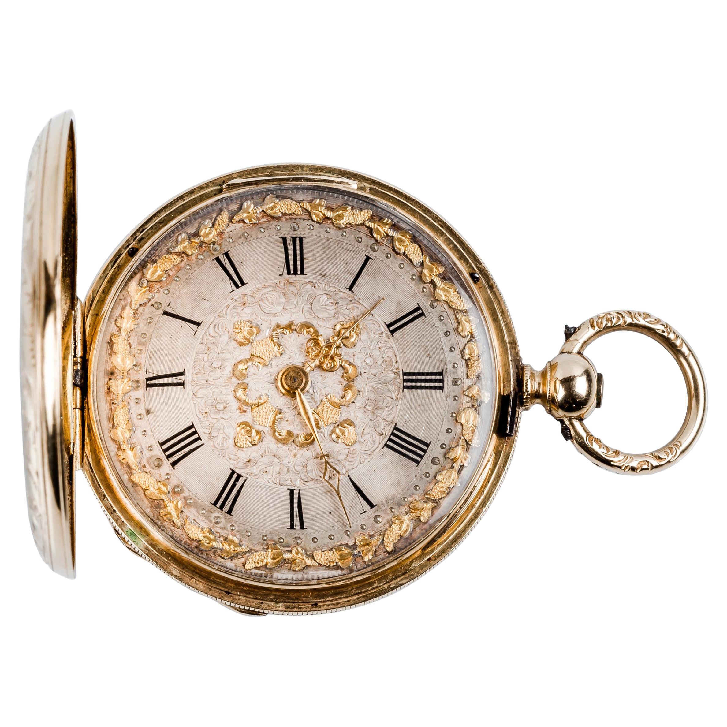 Exquisite Hunter-Case Swiss Pocket Gold Watch Courvoisier, 1870