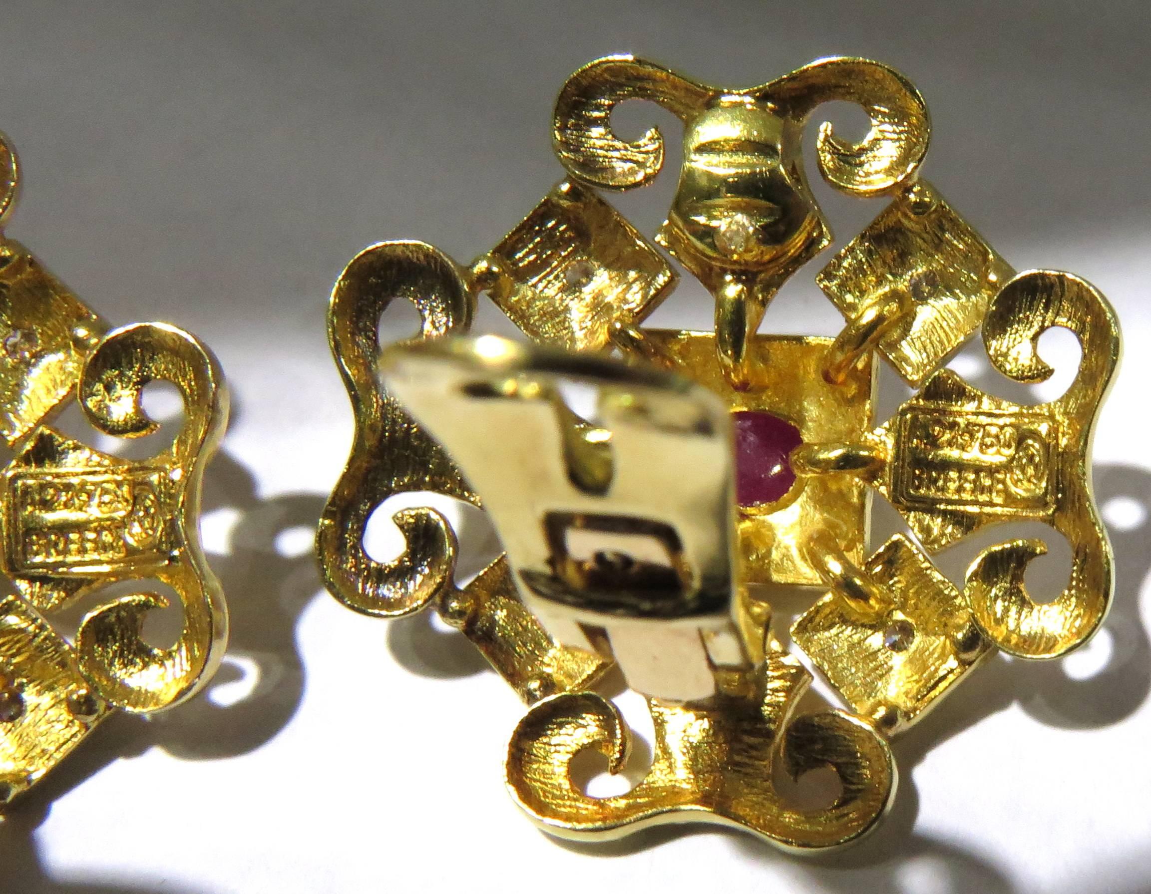 Exquisite Ilias Lalaounis Ruby Diamond Timeless Byzantine Gold Clip-On Earrings 3