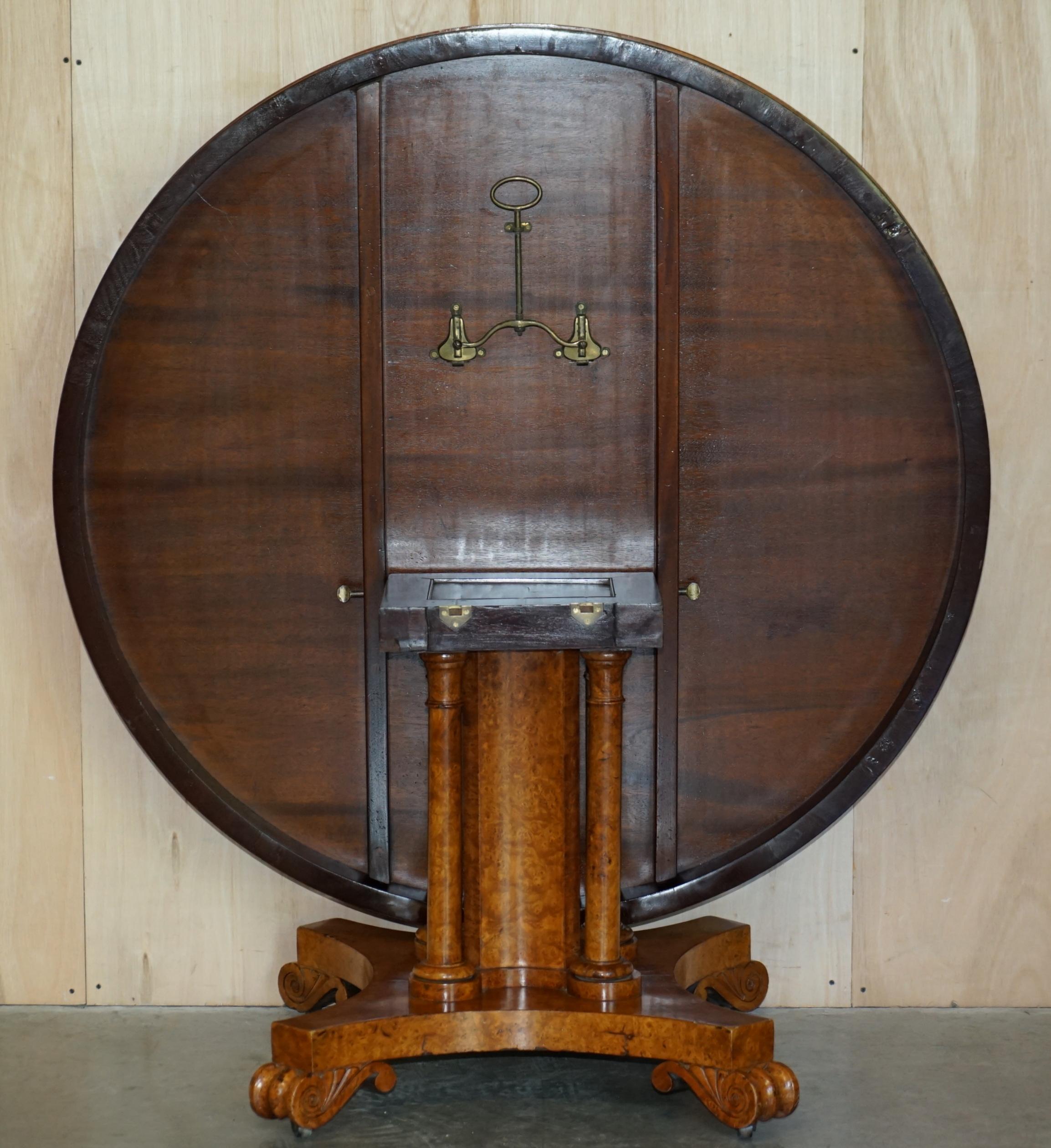 Exquisite Important Burr Walnut Tilt Top Dining Occasional Table Stunning Base For Sale 10