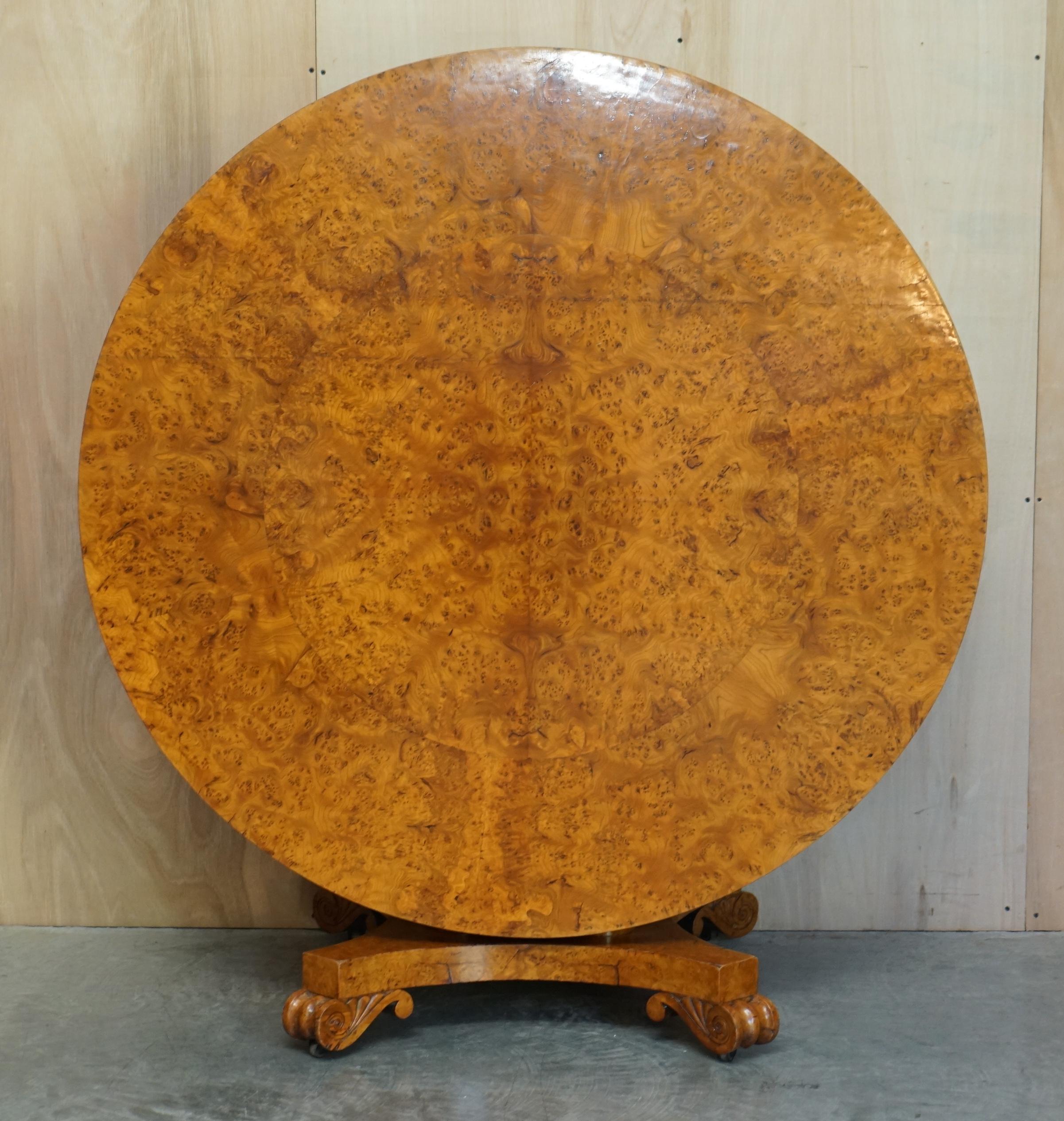 Exquisite Important Burr Walnut Tilt Top Dining Occasional Table Stunning Base For Sale 13
