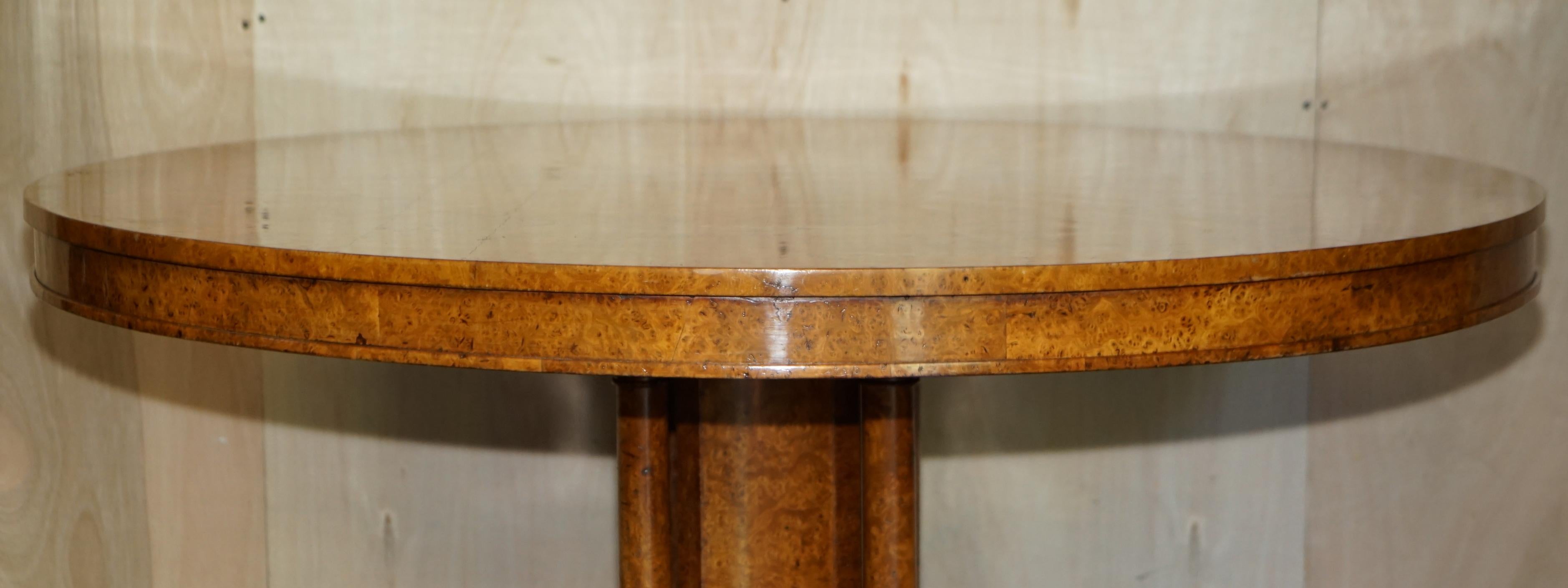 English Exquisite Important Burr Walnut Tilt Top Dining Occasional Table Stunning Base For Sale