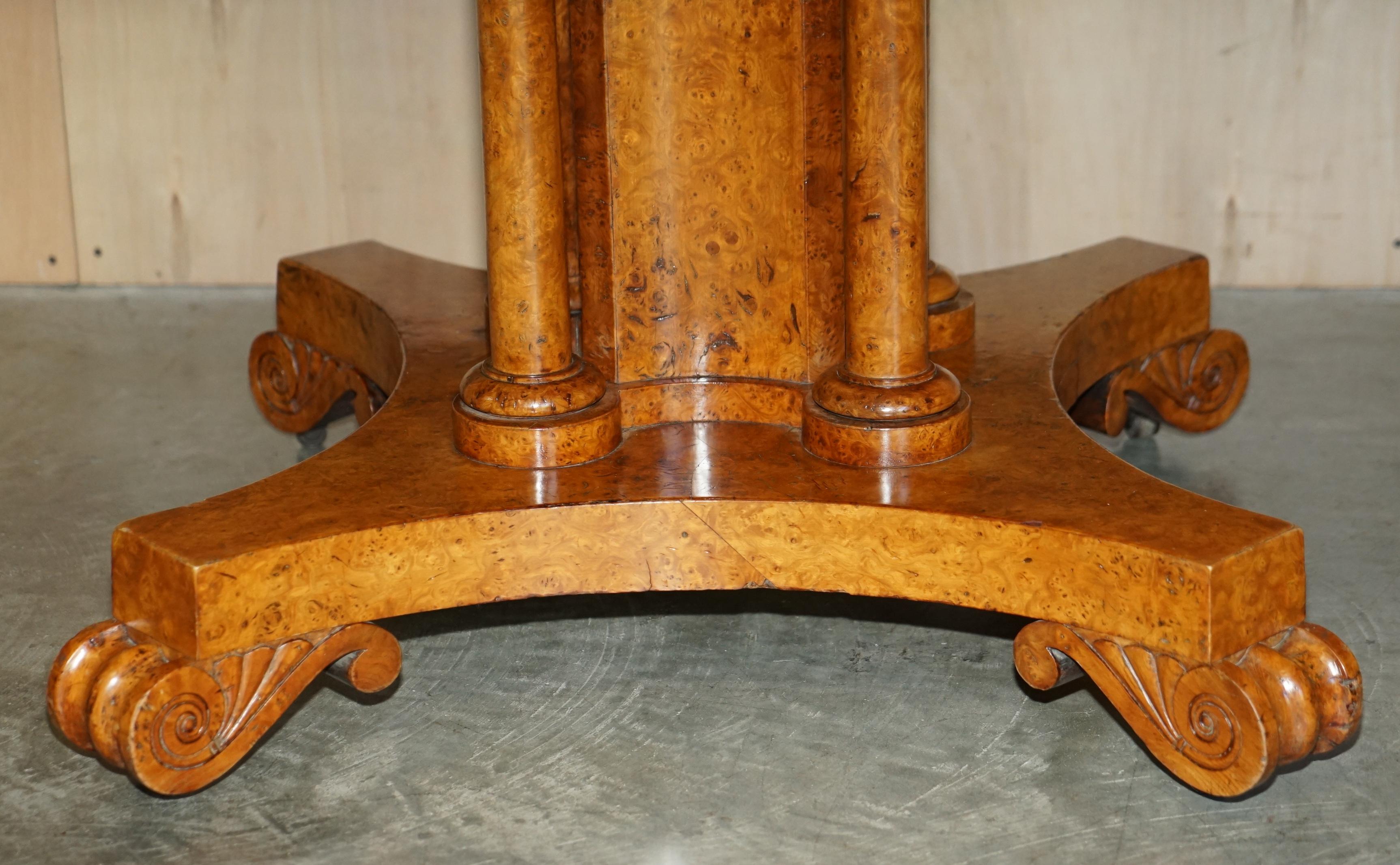 Exquisite Important Burr Walnut Tilt Top Dining Occasional Table Stunning Base For Sale 1