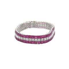 Exquisite Invisible-Set Ruby & Diamond Platinum Flexible Tennis Bracelet