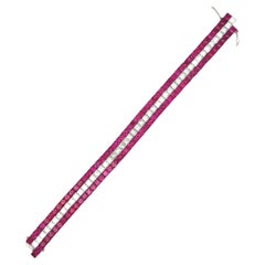 Exquisite Invisible-Set Ruby & Diamond Platinum Flexible Tennis Bracelet