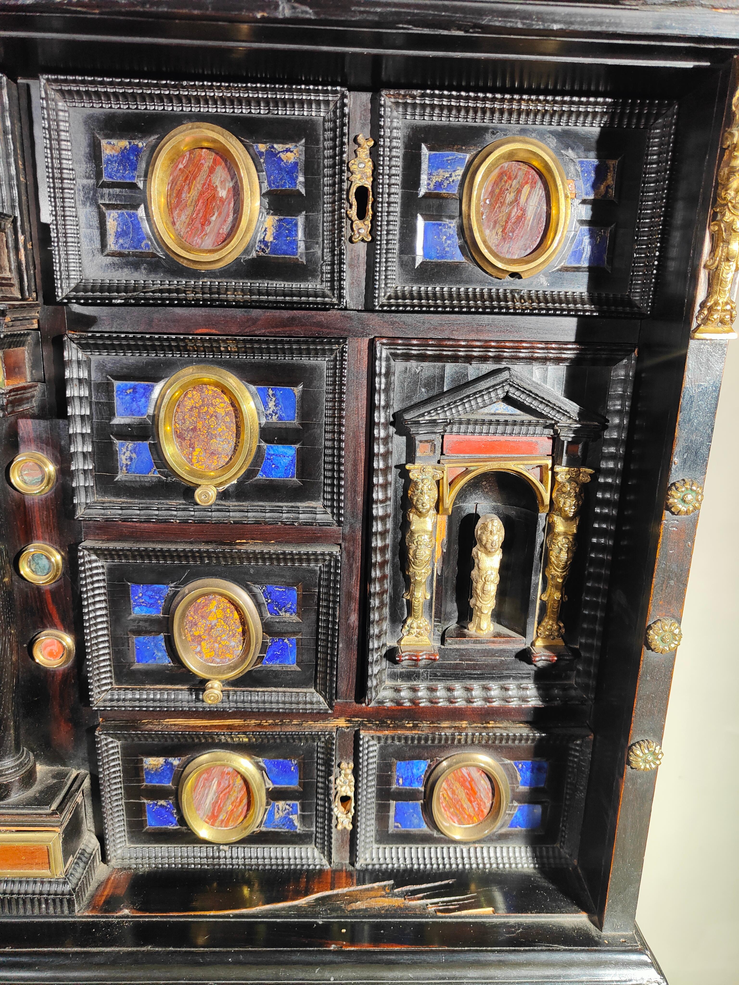 Wood Exquisite Italian 17th Century Ormolu and Specimen Marble Cabinet For Sale