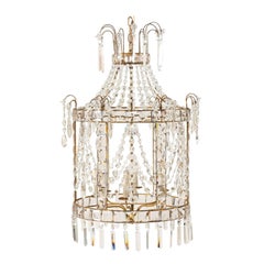Vintage Exquisite Italian Caged Crystal Lantern Chandelier with Waterfall Crown