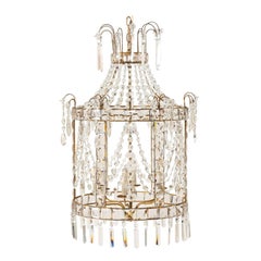 Vintage Exquisite Italian Caged Crystal Lantern Chandelier with Waterfall Crown