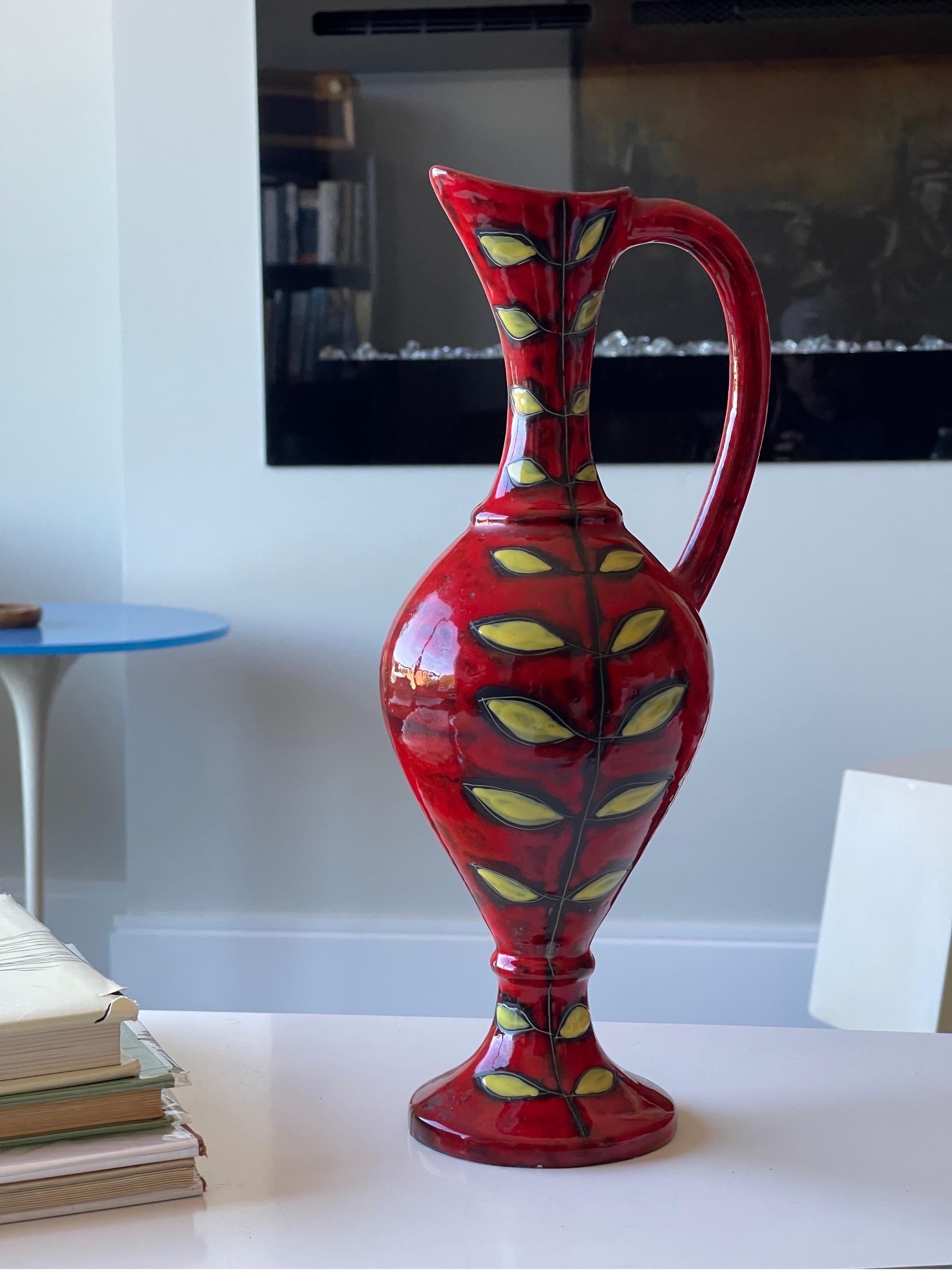 Excellent Mod vase or pitcher by Fantoni for Raymor - 1960’s Italian Ceramics. Imported from Italy. 13.25” tall x 6” deep x 5.75” wide. Striking form and colors. I love this one. So much personality in this piece. Great eye catcher for the