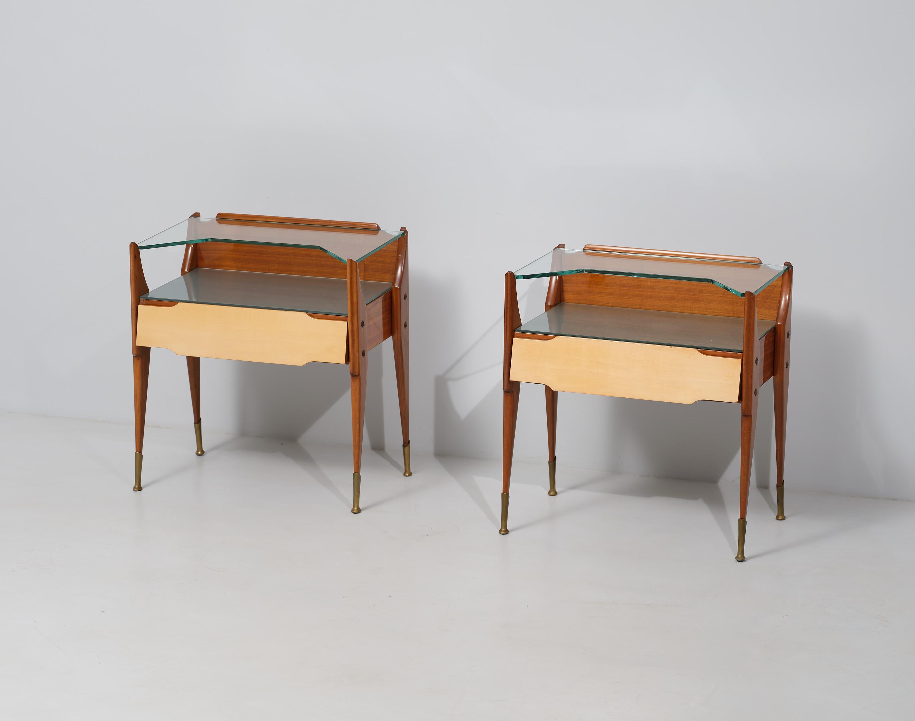 Mid-Century Modern Exquisite Italian Craftsmanship: Vintage Teak Wood Bedside Tables For Sale