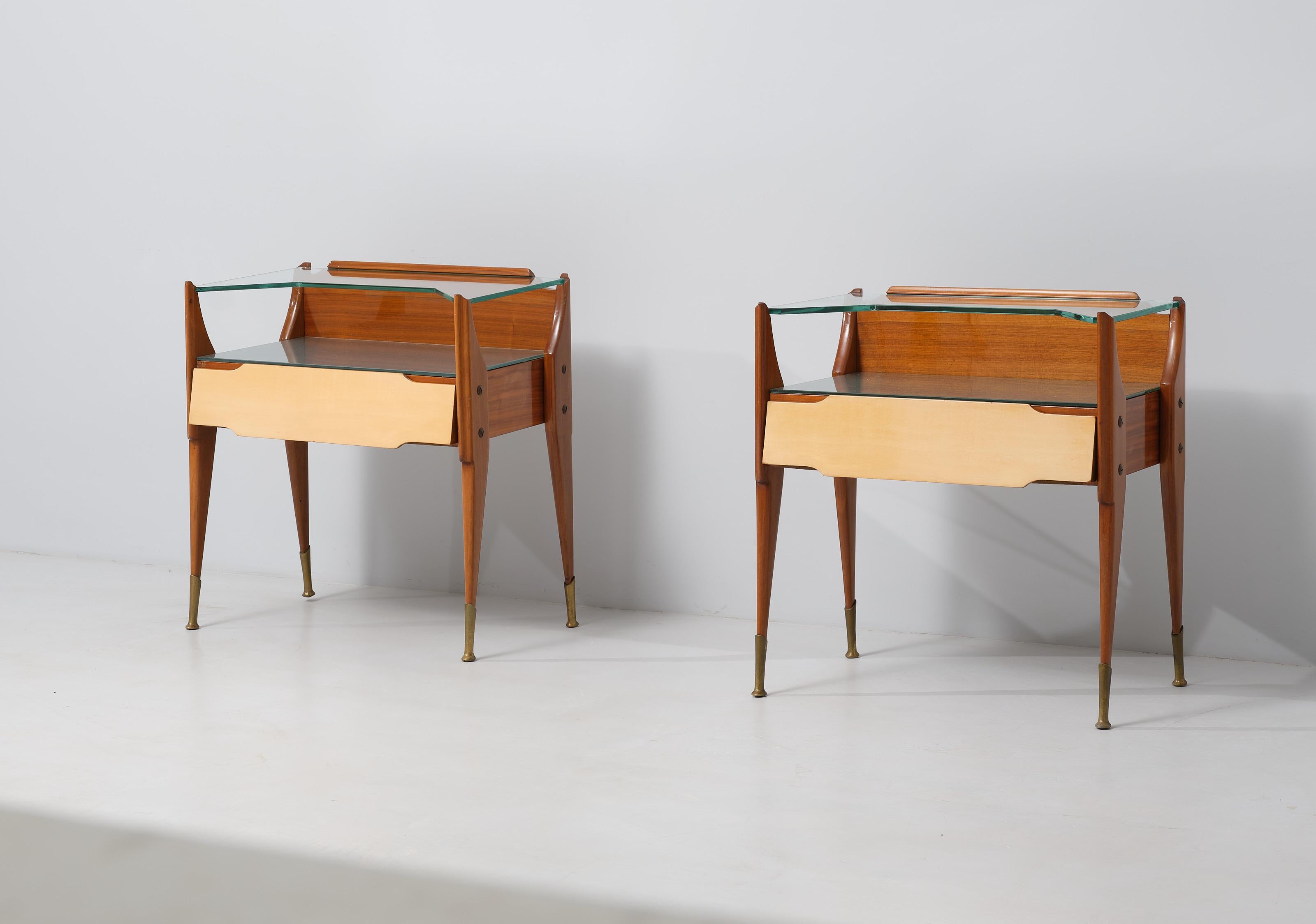 Mid-20th Century Exquisite Italian Craftsmanship: Vintage Teak Wood Bedside Tables For Sale