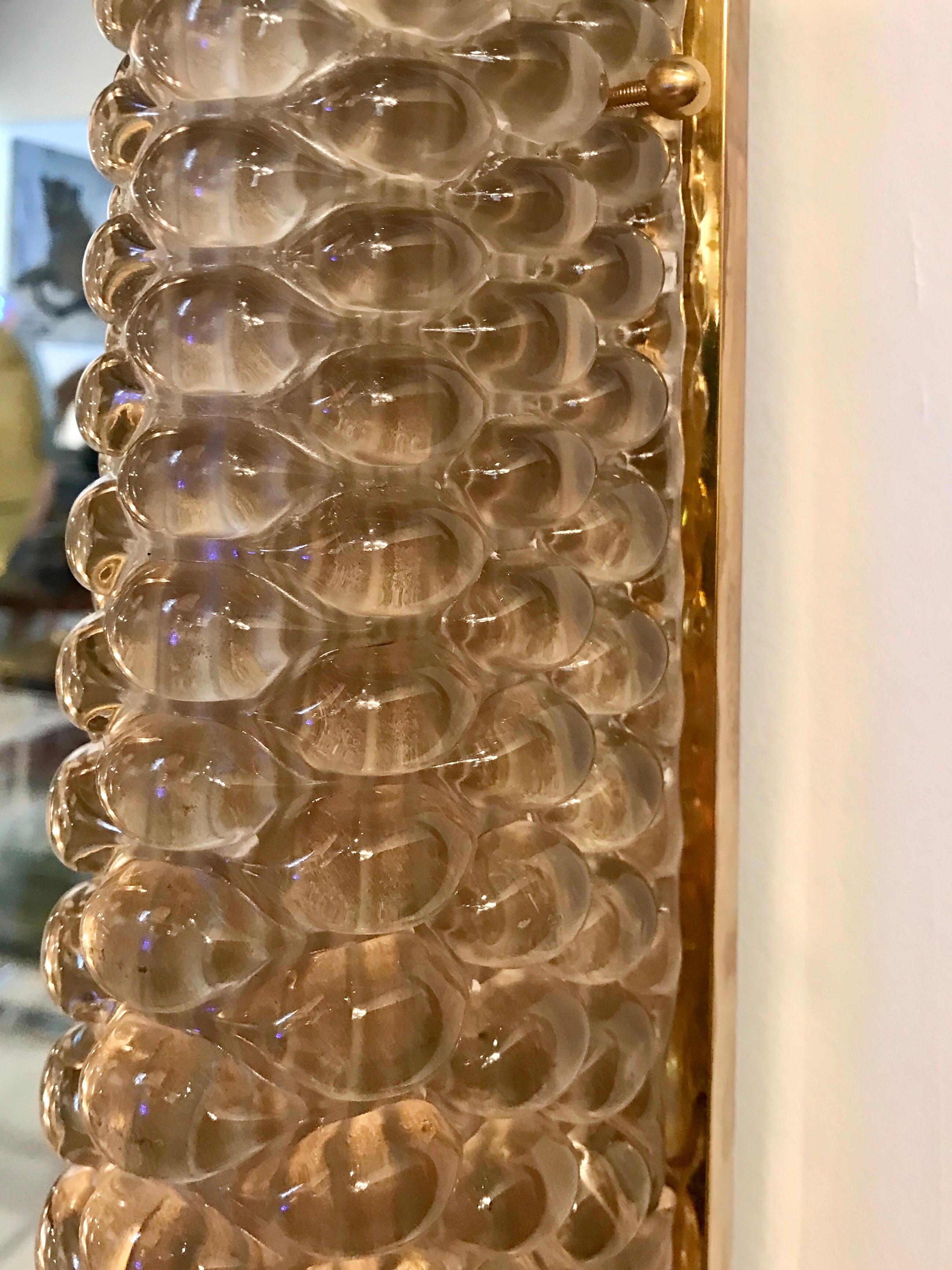 Exquisite Italian Hand Blown Glass and Brass Illuminating Large Mirror For Sale 4