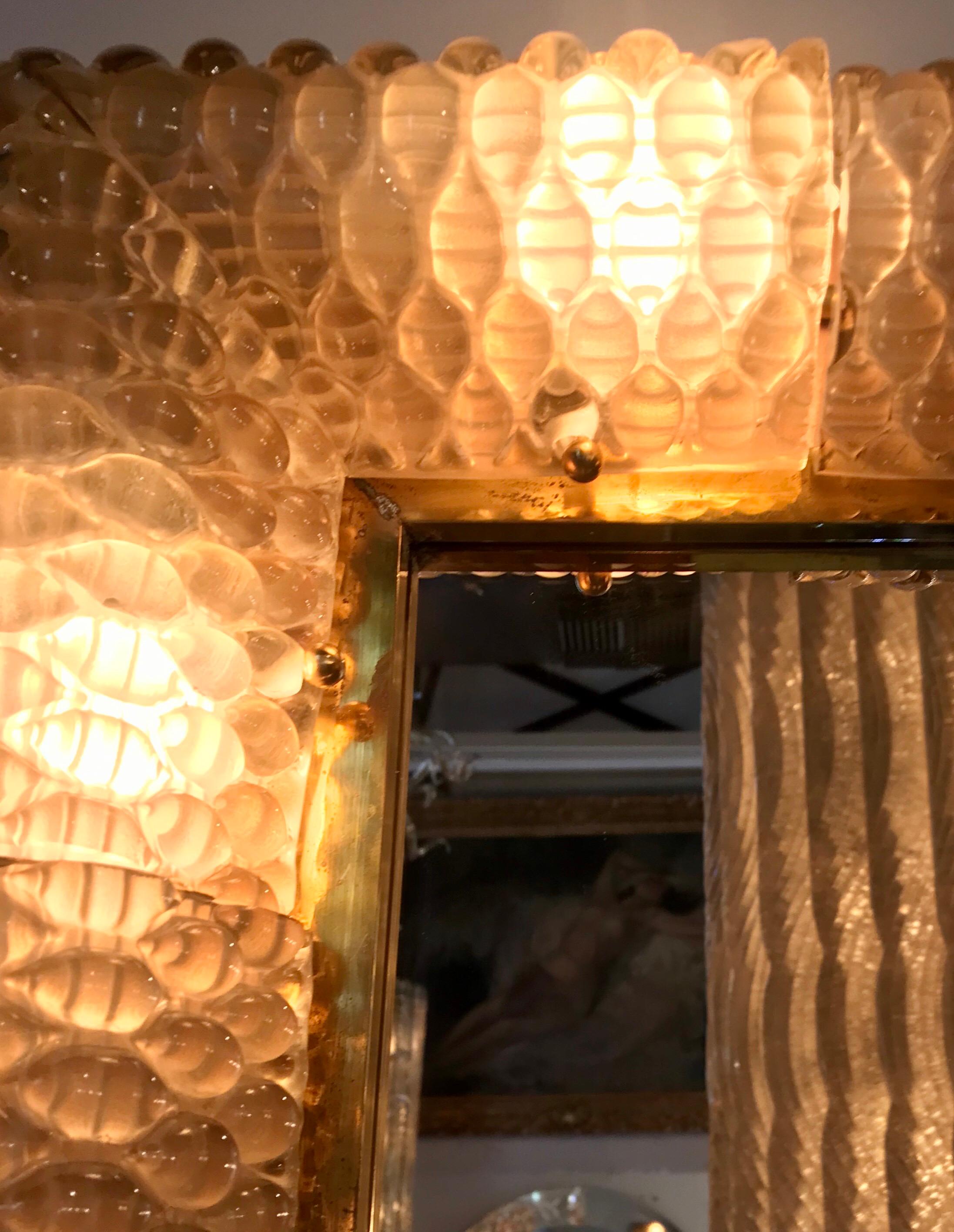 Exquisite Italian Hand Blown Glass and Brass Illuminating Large Mirror 1